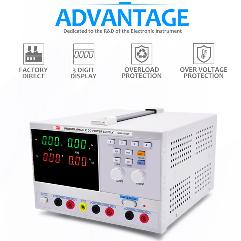 Программируемый Линейный источник питания постоянного тока 32V 5A Регулируемый с фиксированным 2A и выбором 2,5 V 3,3 V 5V RS232 настольный источник питания