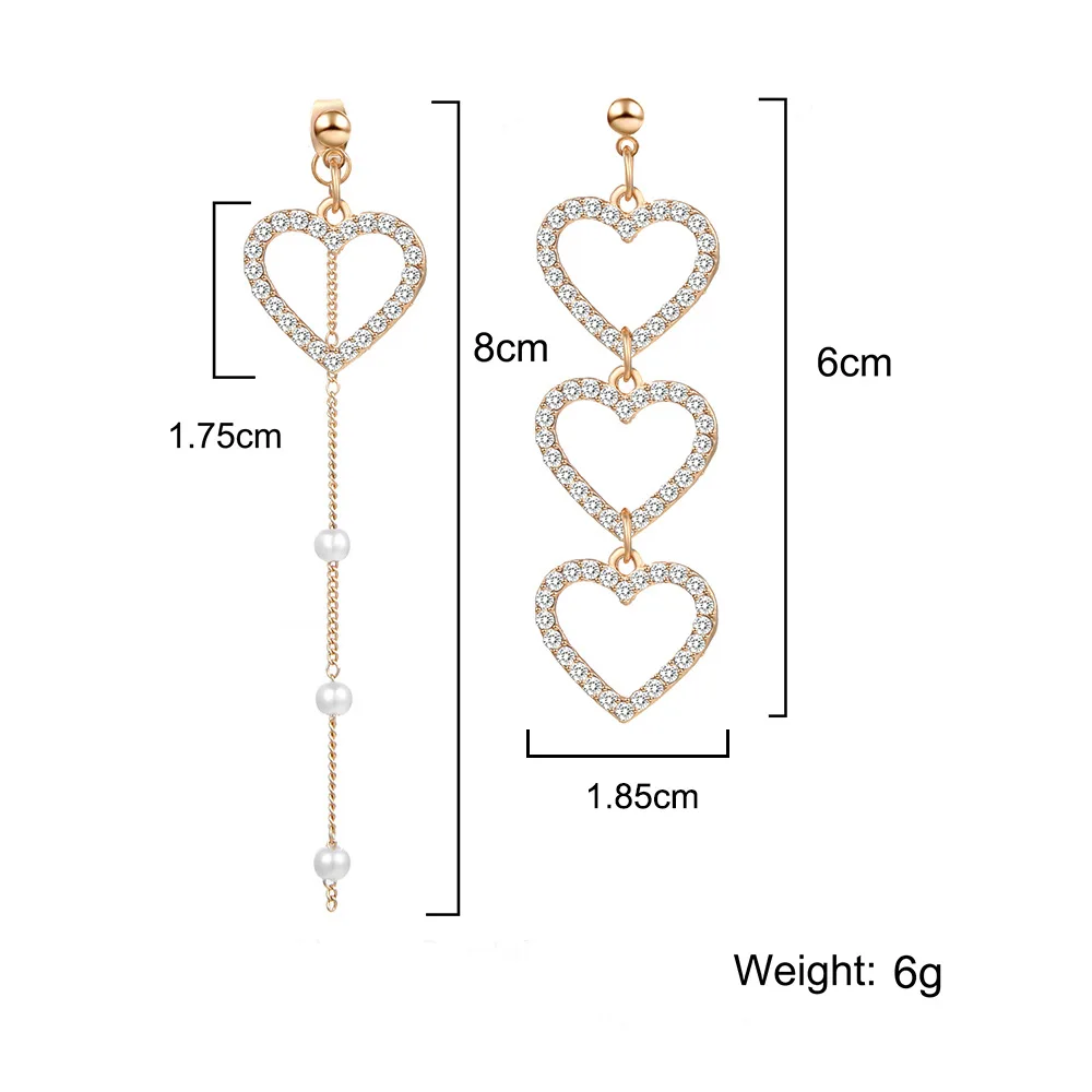 Корейские асимметричные длинные висячие серьги в виде сердца для женщин, большие Асимметричные геометрические висячие серьги с кристаллами, свадебные ювелирные изделия - Окраска металла: 1