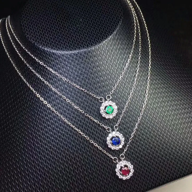 Qi Xuan_Fashion jewelry_colombia Green Stone Fashion Necklaces_S925 сплошная серебряная подвеска necklaces_прямая