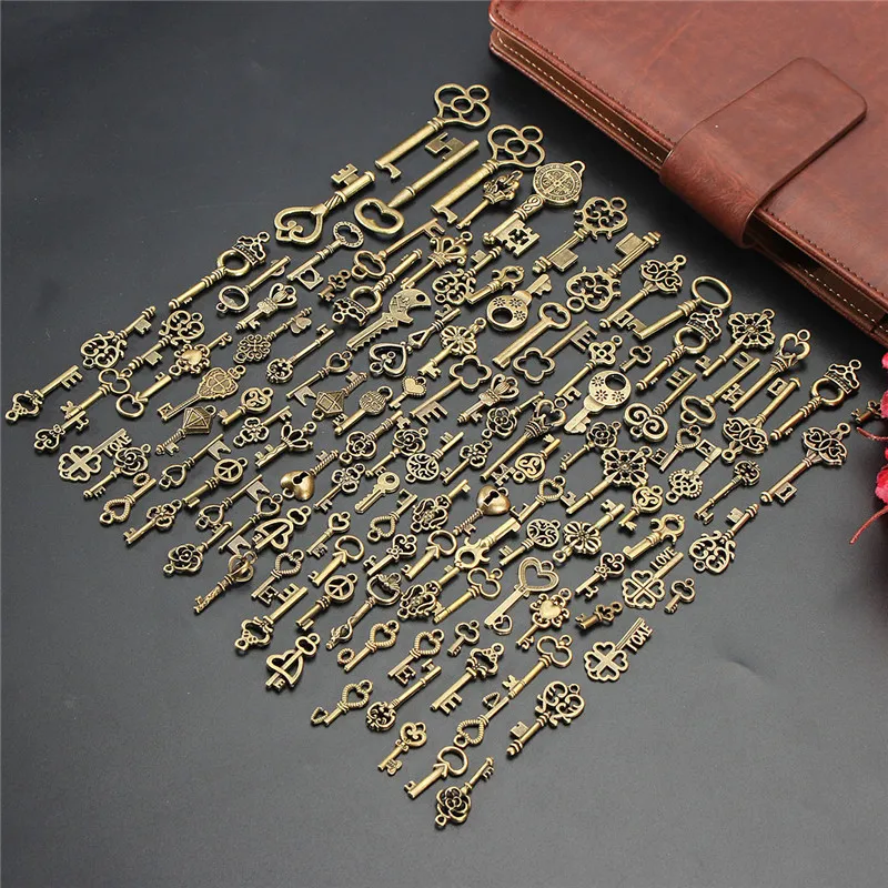 125Pcs  Vintage Antique Bronze Plated Metal Love Heart Key Charms Pendant Fine Trendy Pendant Charms Making Craft Decor Gifts