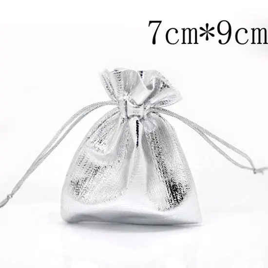 

100 Pcs Silver Plated Satin Fabric Gift Bags With Drawstring 7x9cm(W01809 X 1)