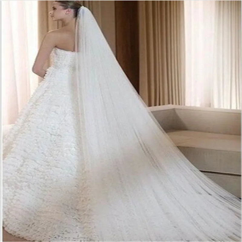 Wedding Accessories White 3 Meters Width 1.5m Wedding Veil Ivory Bridal Veil Velos de novia 2019 Headwear Cheap real photos short lace wedding veil 2 layers short bridal veil with blusher velos de novia wedding accessories