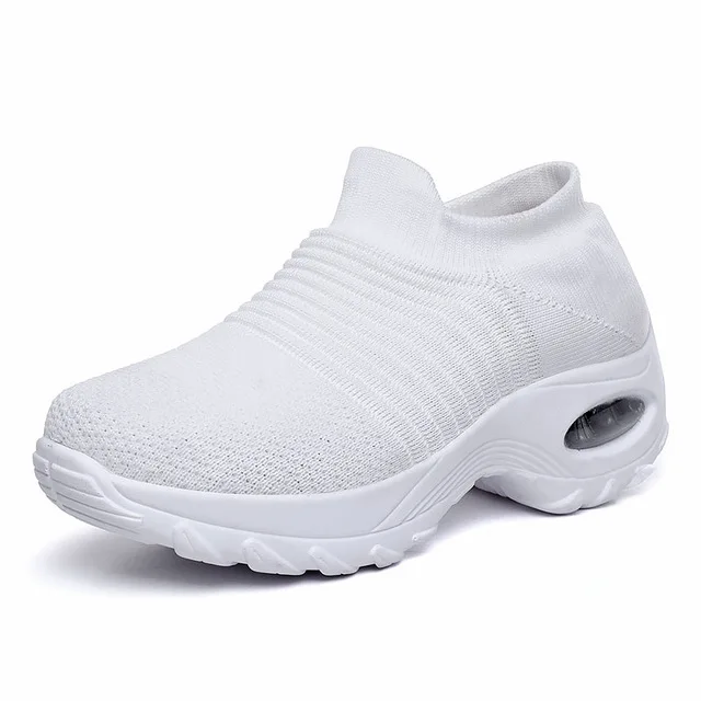 Fashion round toe wedges breathable mesh shoes woman new mixed color comfortable sports mother sneakers women summer shoes - Цвет: White