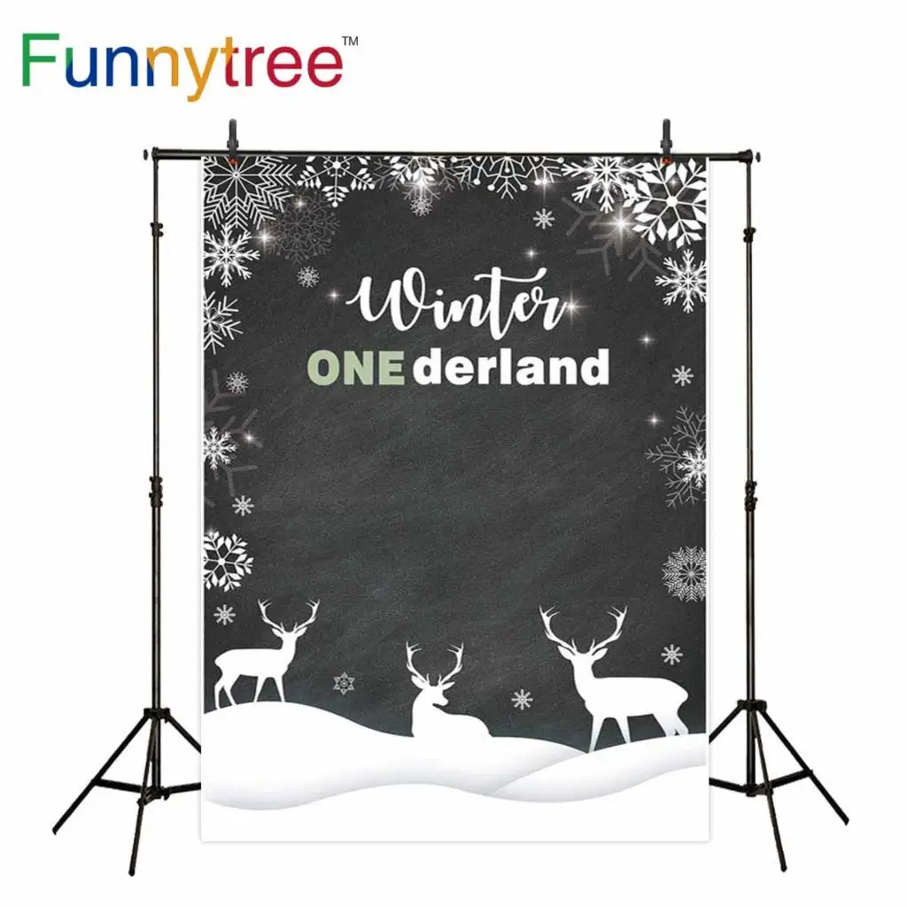 Фон для фотосъемки Funnytree черный фон Олень Снежинка зима ребенок день рождения