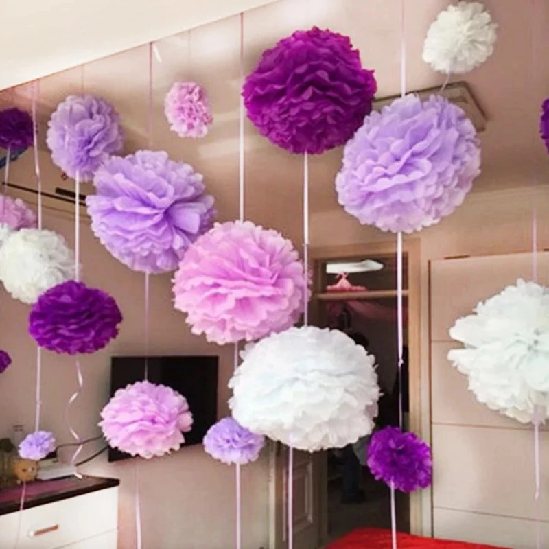 Tissue Paper Flowers set of 10 Birthday decorations - Hanging Flowers Paper Pom Poms 55 Paper Balls Wedding set