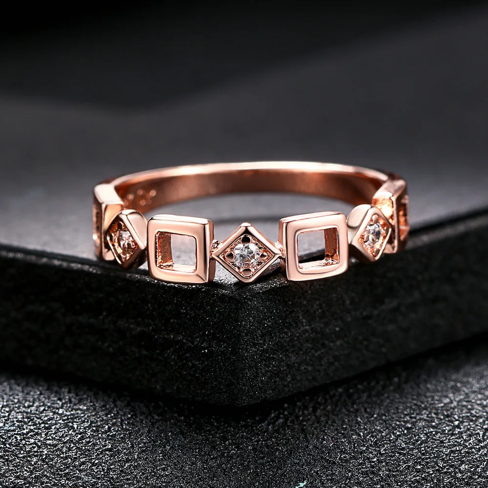 Повседневный стиль, розовое золото, кубический цирконий, геометрический узор, модное кольцо на палец, свадебные украшения для женщин, девушек, вечерние, DWR197