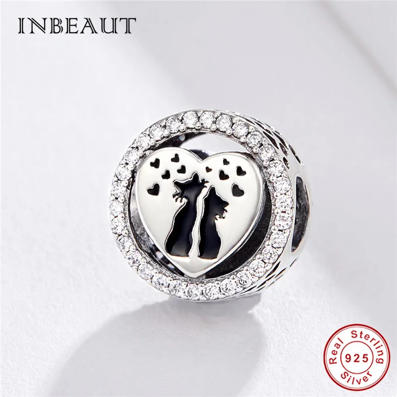 INBEAUT 100% Настоящее серебро 925 пробы черные бусины кошка романтические влюбленные