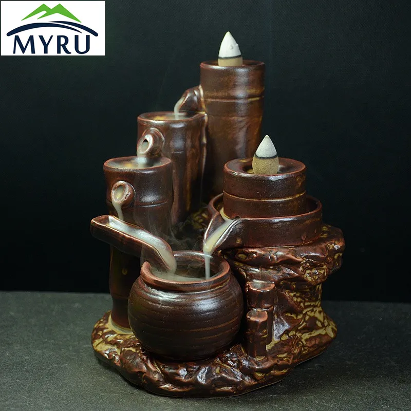 Creative Purple Clay Ceramic Backflow Incense Burner Good Luck Censer Creative Home Decoration