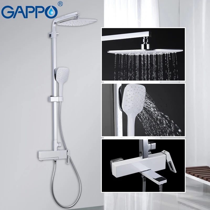 GAPPO shower system White Color Brass bathroom bath shower mixer set waterfall rain shower head bathtub taps afbeelding