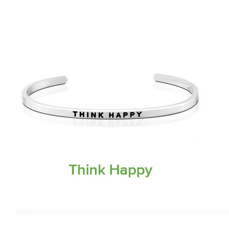 BR заказной резной Think Happy Inspirational Quote Mantra браслет для женщин из нержавеющей стали
