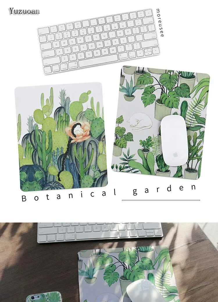 Yuzuoan Green Cactus Plant модный нескользящий коврик для Мыши Компьютерный ноутбук мыши