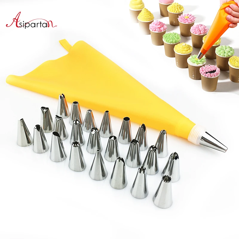 Asipartan 26pcs /set Reusable Decorating Tip Sets Piping Pastry Bag