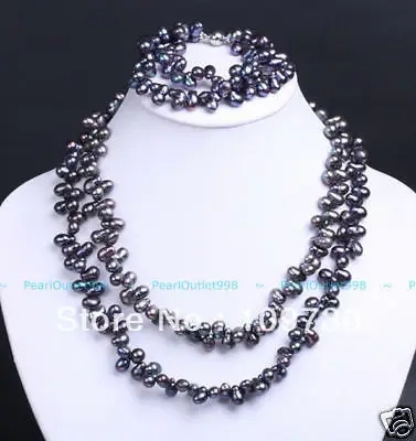 

Jewelry 00162 GENUINE BAROQUE BLACK PEARL NECKLACE BRACELET SET