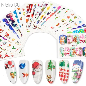 

New Year Christmas Nail Stickers Mixed Designs Water Transfer Nail Art Sticker Watermark Decals DIY Decoration For Nail Decals
