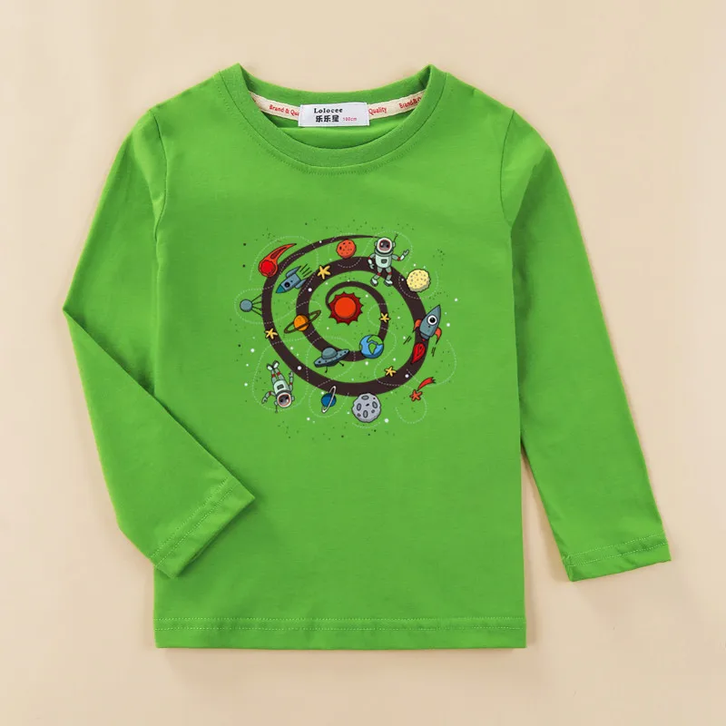 Футболка с рисунком планеты и космоса; детская хлопковая футболка с длинными рукавами; повседневная одежда с круглым вырезом для маленьких мальчиков; топы для мальчиков; модная детская одежда; tshi - Цвет: Green