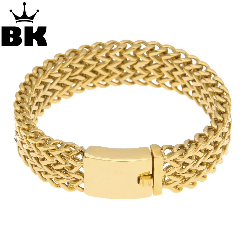 

THE BLING KING 18mm Gold Miami Cuban Link Bracelet For Men Women Silver Plated Stainless Steel Franco Rope Bangle