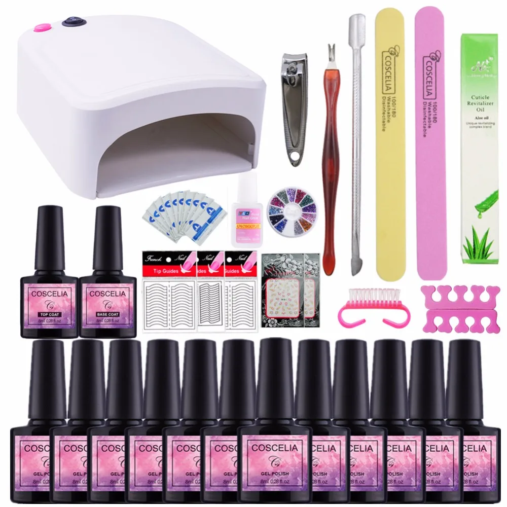 

Full Manicure Set With Lamp Nail Kit 36W UV LED Lamp For Nail Art Sets 12pcs 8ml UV Gel Nail Polish Set Tools For Manicure