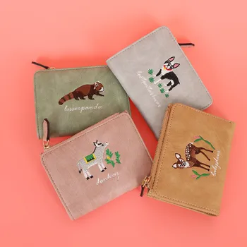 

1Pcs Individuality PU Leather Hasp Zipper Mini Coin Card Holder Women Cute Cartoon Embroidery Wallet Short Purse Popular