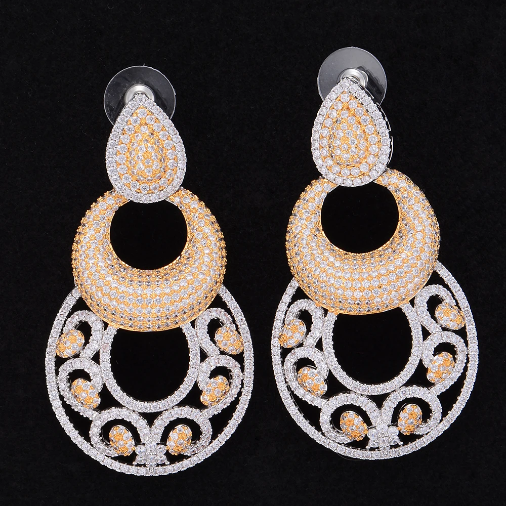 

Jimbora Hollow Waterdrop Shape Cubic Zirconia Geometric Party Engagement Dangle Earrings Jewelry For Women