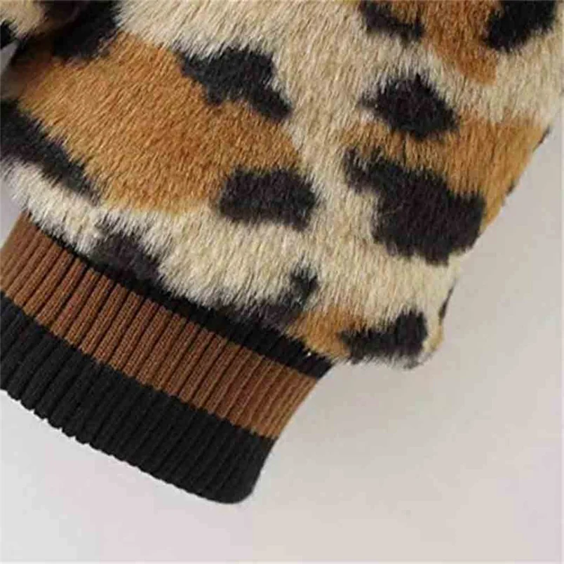 Fashion Womans Autumn Leopard Print Coat Thick Fur Collar Coat Faux Fur Zipper Pocket Outwear Casual Cardigan Jacket F#S25 (3)