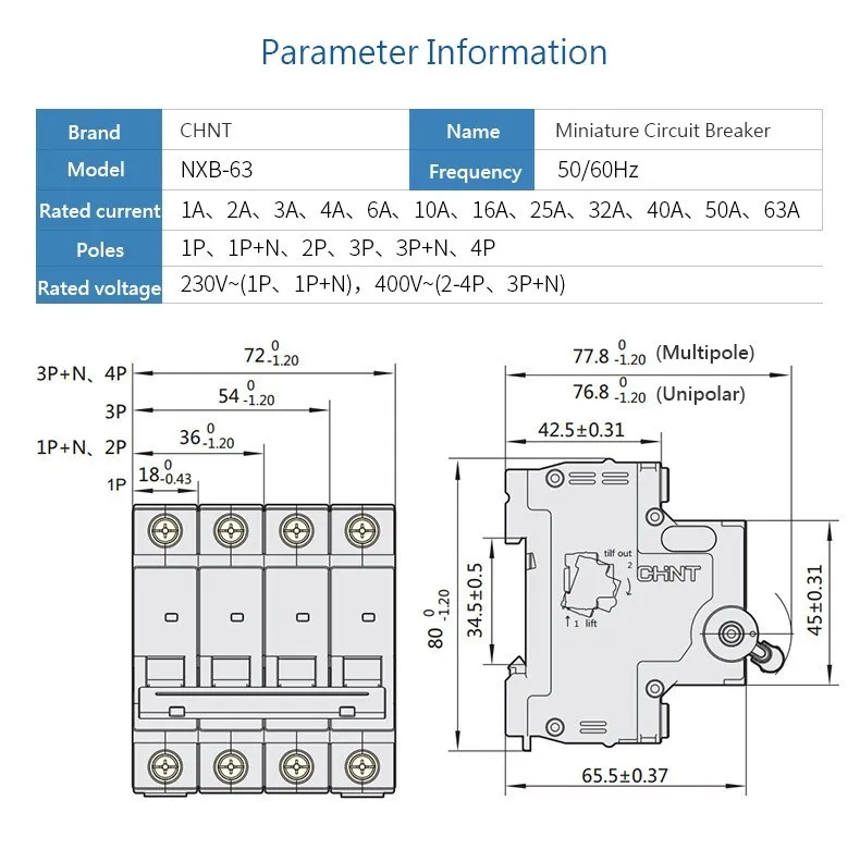 CHINT CHNT миниатюрный автоматический выключатель NXB-63 1P 1A 3A 6A 10A 16A 20A 25A 32A 40A 63A 230V 50HZ воздушный выключатель MCB DZ47