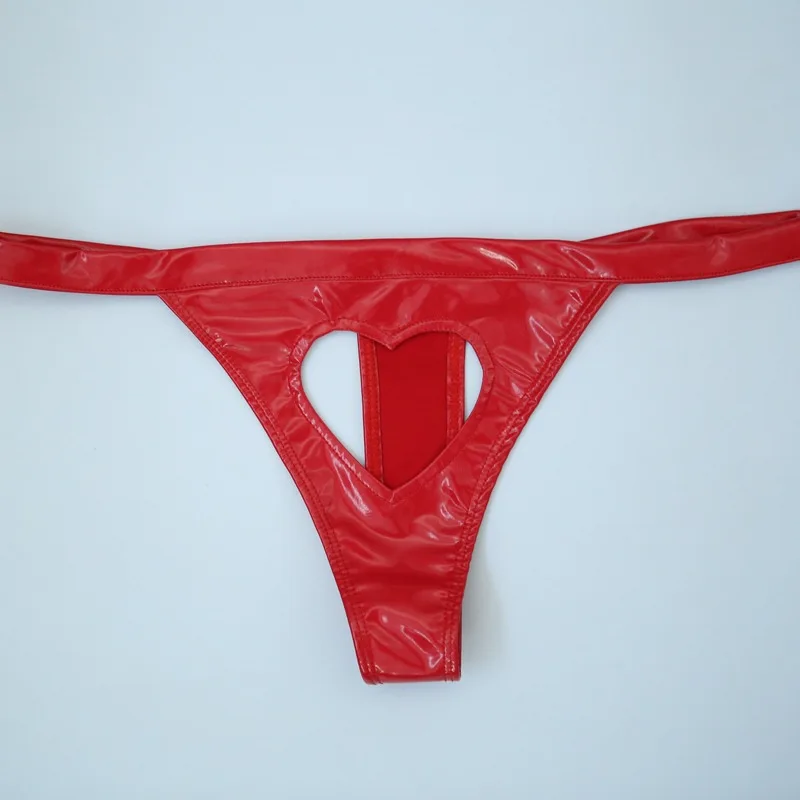 

XL Plus Size Latex PVC Leather String Women Thongs And G Strings Kawaii Heart Hollow Out Sexy Tanga T-back Thong Lingerie Tangas