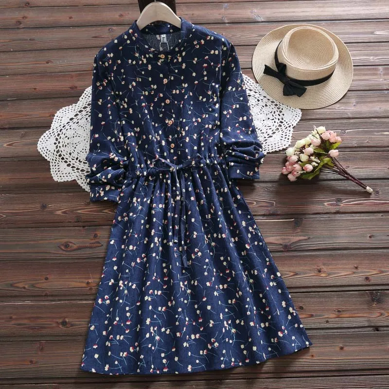 

Elegant Floral Bandage Dress Women 2019 Spring Summer Long Sleeve High Elastic Waist Ladies Vestidos Vintage A-Line Dresses