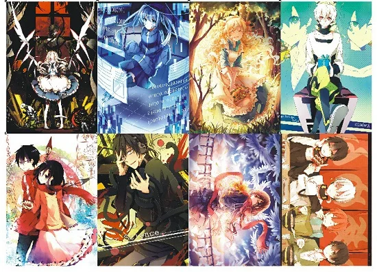 8 шт./лот, разные дизайны, Аниме игры A3, плакаты, картины, Лига Легенд, настенные картины - Цвет: MekakuCity Actors