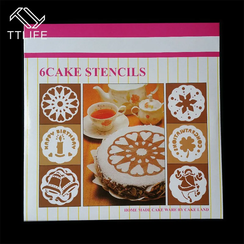 

TTLIFE New Cake Decorating Tools PP Coffee Garland Mold Fancy Coffee Printing Model Mould Thick Cafe Foam Spray Template 6PCS