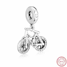 Серебро 925 блестящая подвеска в форме велосипеда Шарм вращающийся камень-украшенные колеса Fit Pandora браслет DIY женщин ювелирных изделий FL929