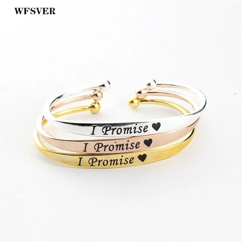 

WFSVER Gold/Silver/Rose Gold Stainless Steel Cuff Bangles Fashion Letter I PROMISE Bangles Bracelets For Women Fashion Jewelry