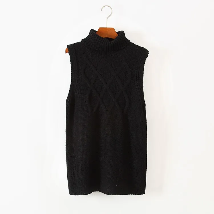 Turtleneck Thick Warm Long Knit Sleeveless Sweater Pullover Vest