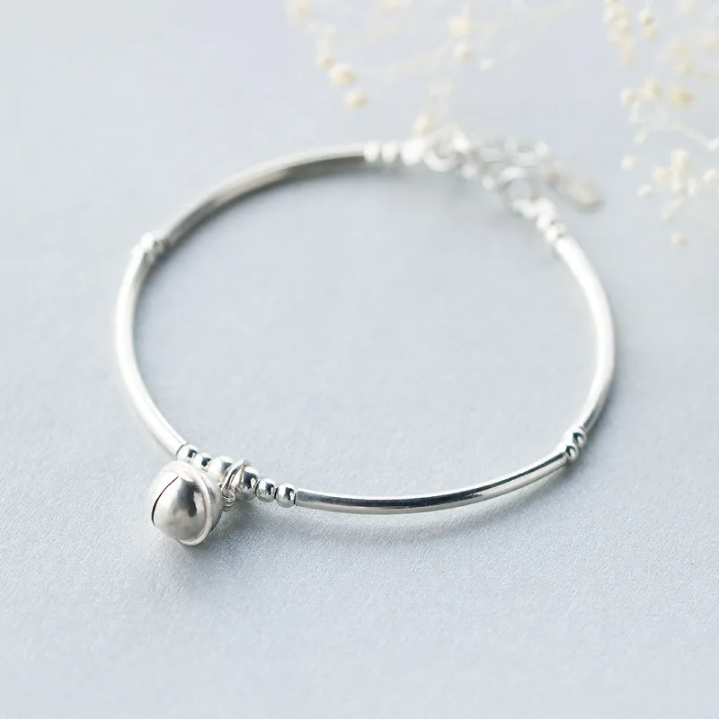 

Real. 925 Sterling Silver Jewelry Jingle Bell Thin Bangle Bracelet charms with lucky beads design GTLS348