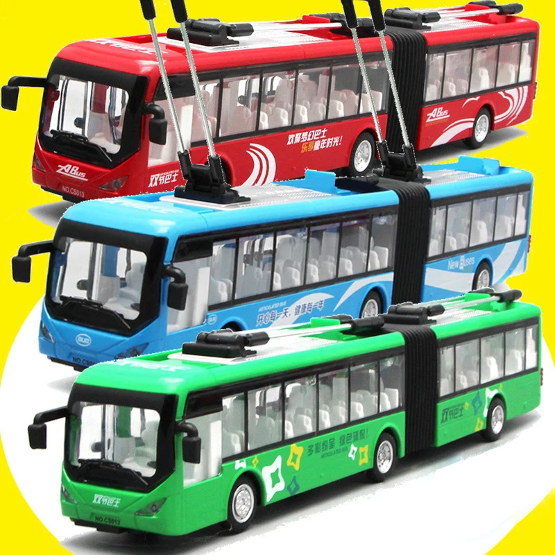 34cm Double Track Trolley Bus Model Car Toys Voice Alloy Acoustic Light
