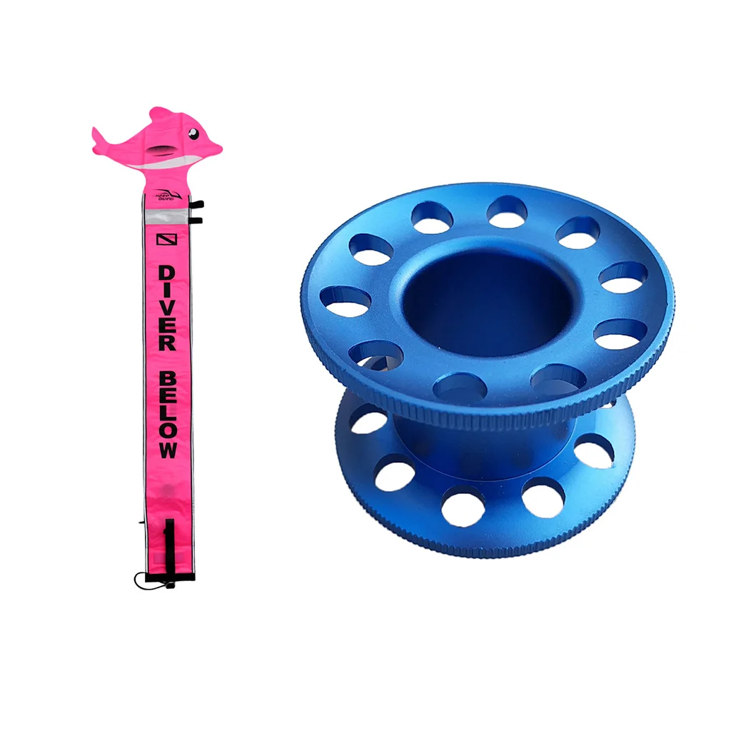 

5ft Scuba Diving Surface Marker Signal Tube & Finger Spool Line Guide - Compact, Lightweight
