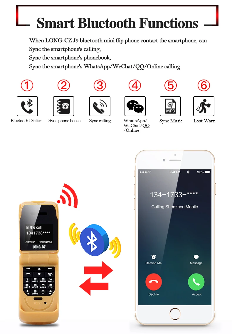Мини-флип-чехол для мобильного телефона J9 Bluetooth companion анти-потеря SOS волшебный тон одна карта внешняя торговля exp