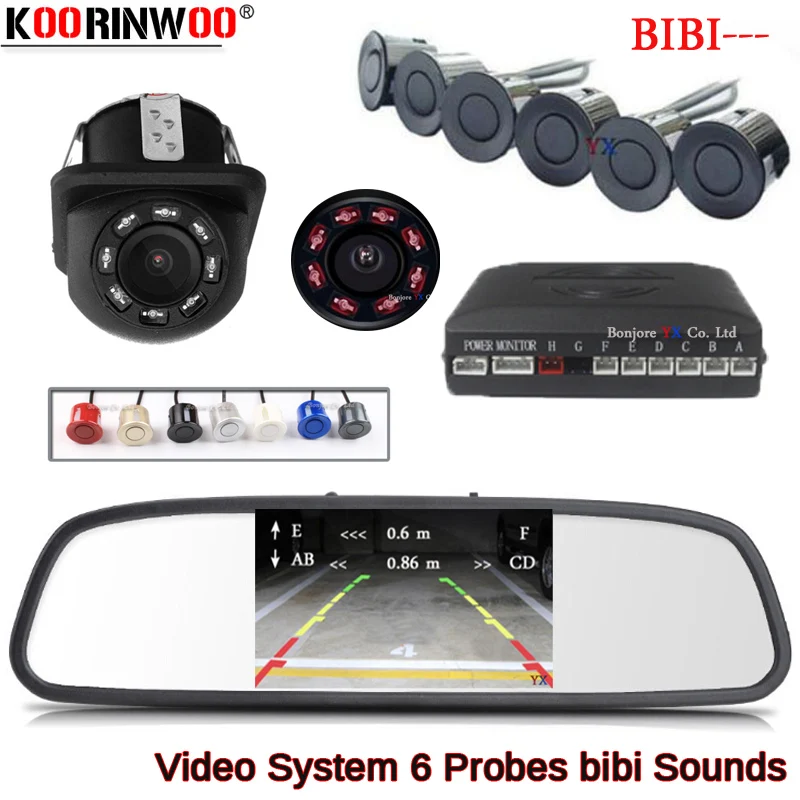 

Koorinwoo Parktonic CPU Visible Car Parking Sensor Car Rear view camra 22mm Probes Reversing Radar With LCD Car Mirror Monitor
