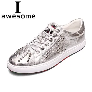 

2018 Men Fashion Punk Style Sneakers New Design Men Loafers Black Flats Rivet Shiny Designer Shoes For Men Bling Shoes Man