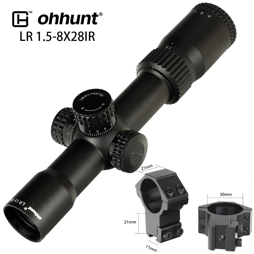 Ohhunt LR 1,5-8X28 IR Hunitng Riflescope Mil Dot стекло травленая сетка тактические оптические прицелы револьверный Сброс блокировки для прицела - Цвет: High Dovetail Rings