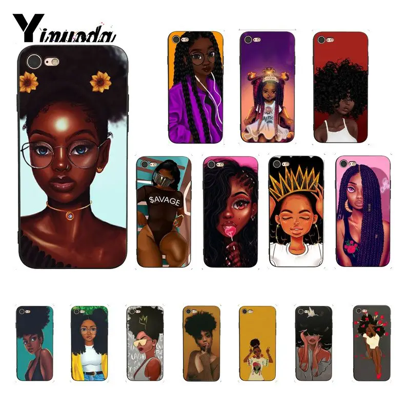

Yinuoda Afro Girls Black TPU Soft Silicone Phone Case Cover for iPhone 8 7 6 6S 6Plus X XS MAX 5 5S SE XR 10 Cover