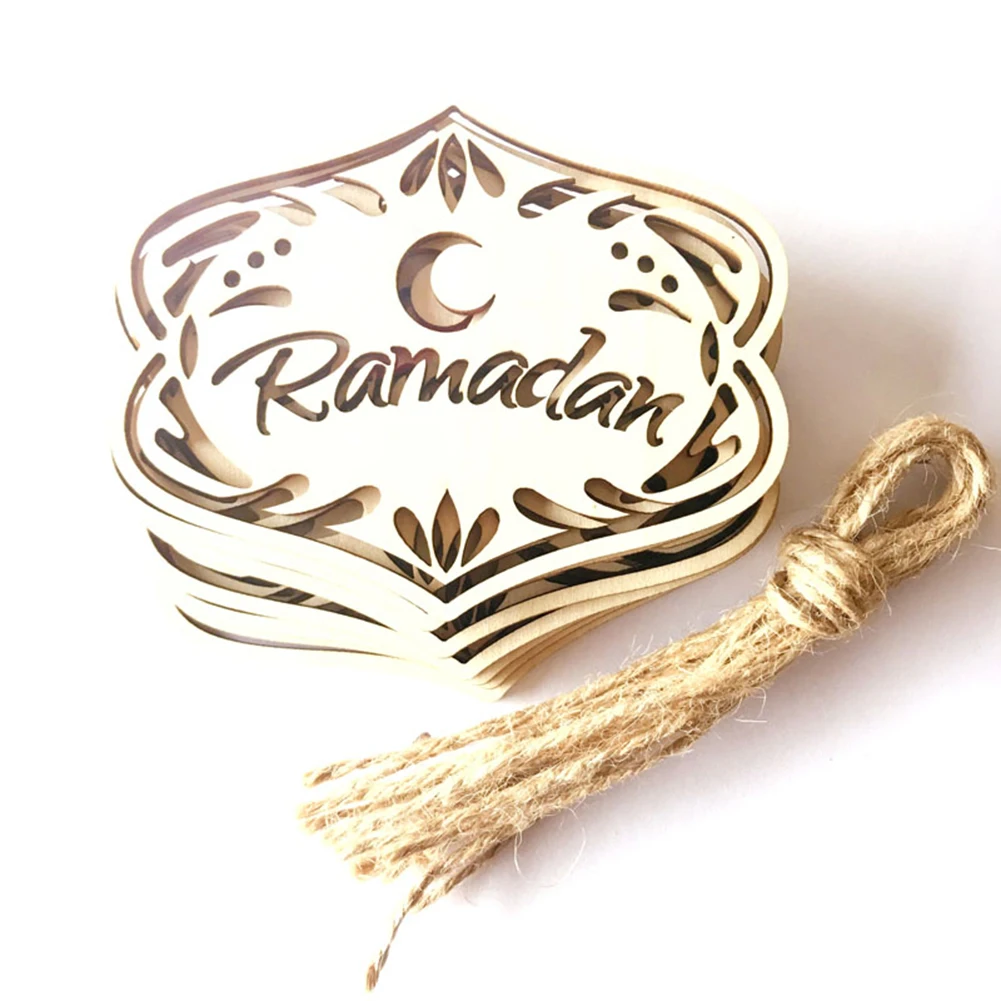 10 шт. DIY Eid Mubarak мусульманское украшение для дома Рамадан подвесной кулон деревянный резной Орнамент Ремесло с веревками