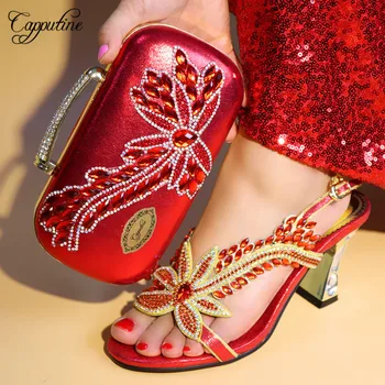 

Capputine Hot Sale Italian Crystal High Heels Shoes And Bag Set For Party Dress African Women Shoes And Bag Set On Sale TX-737