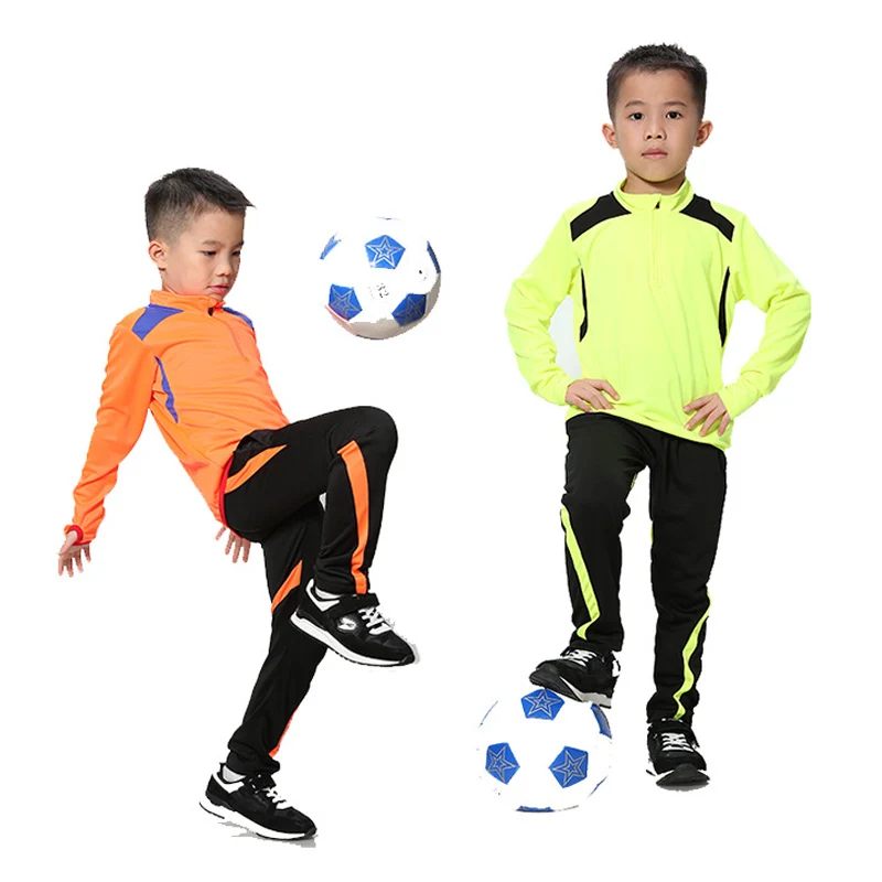 

2019 Boys Long Sleeve Football Jersey Set Kids Training Tracksuit School Football Uniforms Soccer Black Red Blue Orange Green