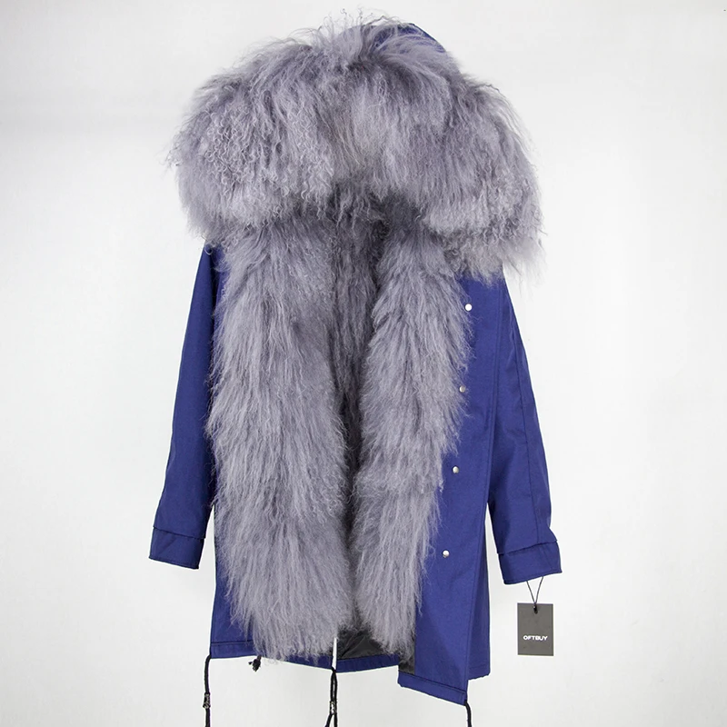 

OFTBUY 2019 Long Parka Winter Jacket Women Real Fur Coat Natural Mongolia Sheep Fur Thick Warm Parkas Hood Plus Size Brand New