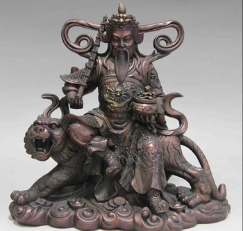 

Tibet Buddhsim Temple Red Copper Bronze Ride Tiger God of wealth Buddha Sattue
