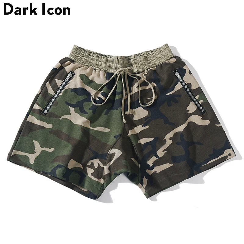 

DARK ICON Camouflage Elastic Waist Men's Shorts 2019 Summer High Street Terry Material Camo Shorts Men Cotton