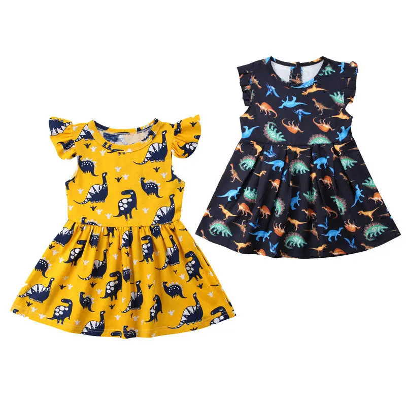 

2018 Toddler Kids Baby Girls Cartoon Sleeveless Dinosaur Print Sundress Holiday Dress Cartoon Summer Clothes