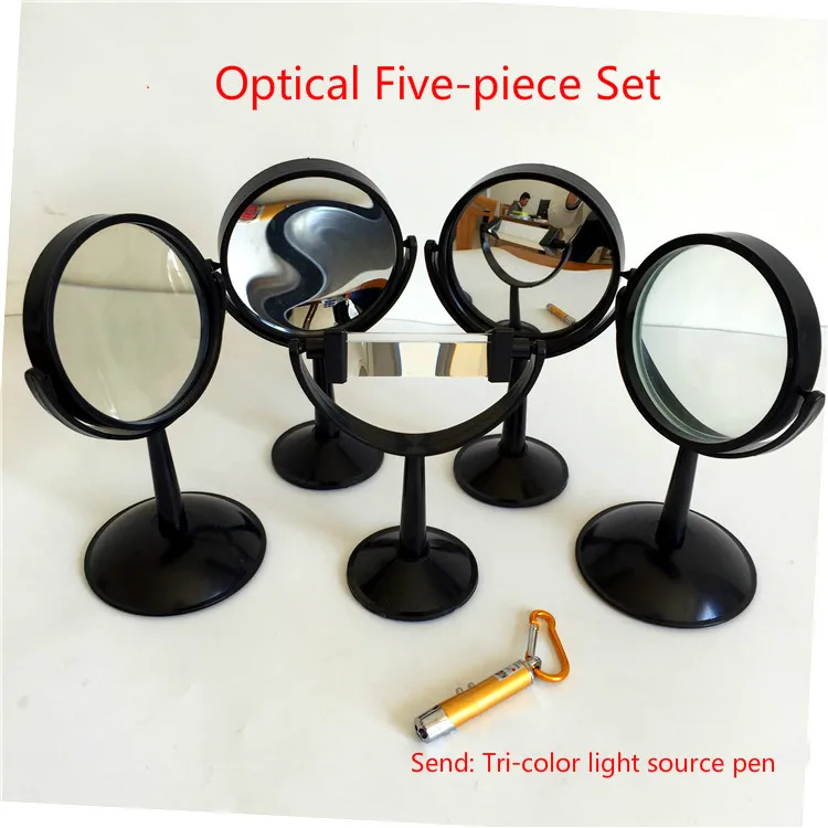 

Large optical five-piece suit, teaching instruments. Concave lens, convex lens, prism, concave mirror, convex mirror.