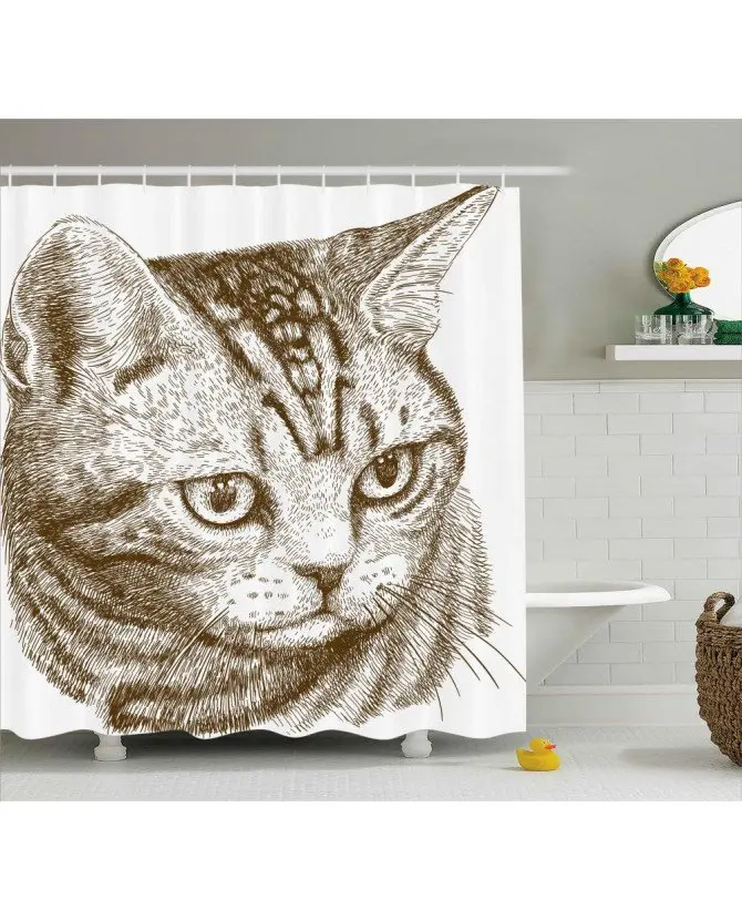 Кошка Душ Шторы портрет Kitty Hipster печати для Ванная комната Водонепроницаемый и плесени устойчивы комплект Крючки
