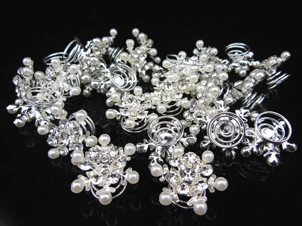 100 Pcs New bride wedding hair accessories,crystal pearl screw clamp, Snowflake women hair styling barrettes,White Pearl Crystal